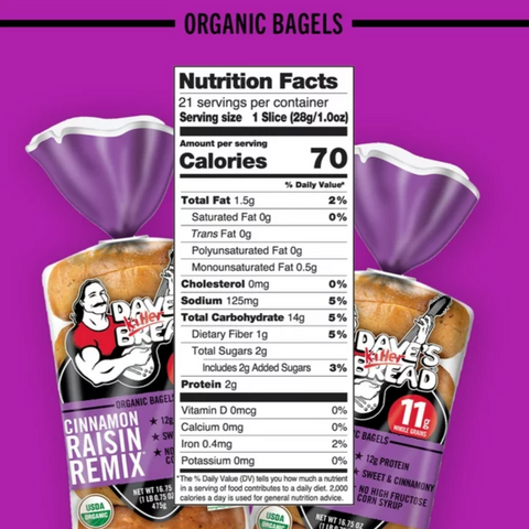 Dave's Killer Bread Organic Cinnamon Raisin Remix Bagels, 5 Count