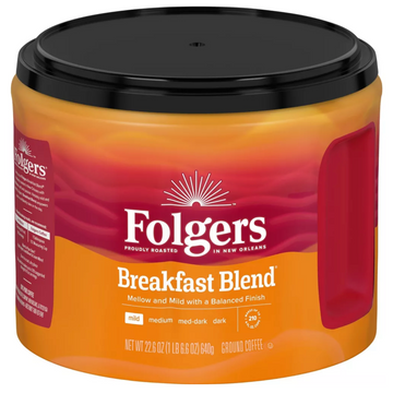 Folgers Breakfast Blend Ground Coffee, Smooth & Mild Coffee, 22.6 oz
