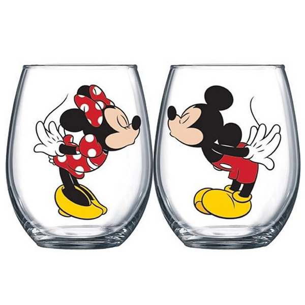 Disney Mickey & Minnie Kissing Wine Glass Set, 14.5 oz