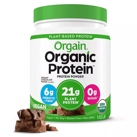 Orgain Organic Vegan Plant Based Protein Powder, Creamy Chocolate Fudge, 16.32oz