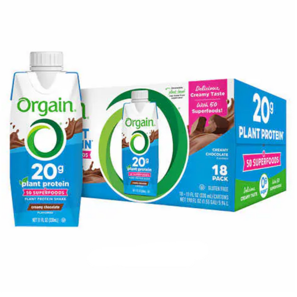 Orgain Plant-Based Protein Shake Chocolate, 11 fl oz, 18 Count