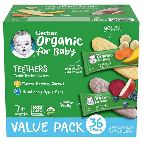 Gerber Organic Gentle Teething Wafers Variety Pack, 36 Count