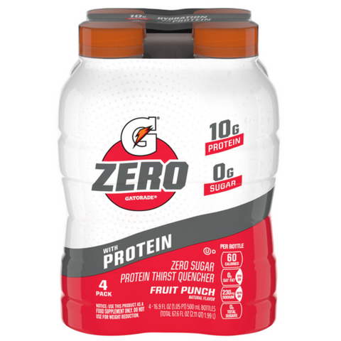 Gatorade G Zero Sugar with Protein Fruit Punch flavor, 16.9 oz, 4 Pack