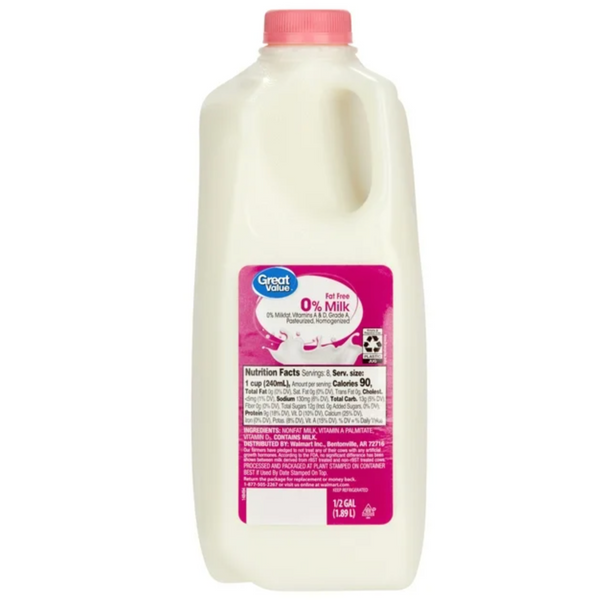 Great Value 0% Skim Milk Half Gallon