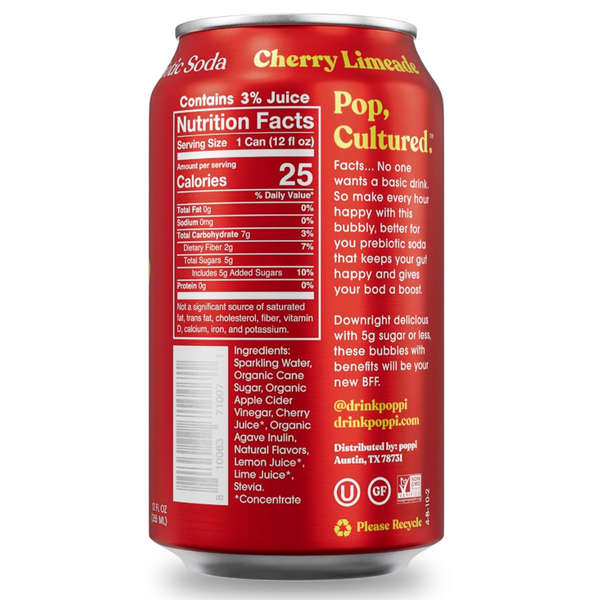 Poppi Cherry Lime Prebiotic Soda, 12 fl oz, 4 Count