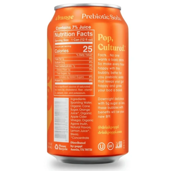 Poppi Orange Prebiotic Soda, 12 fl oz, 4 Count