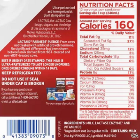 Lactaid Lactose Free Whole Milk, 96 fl oz