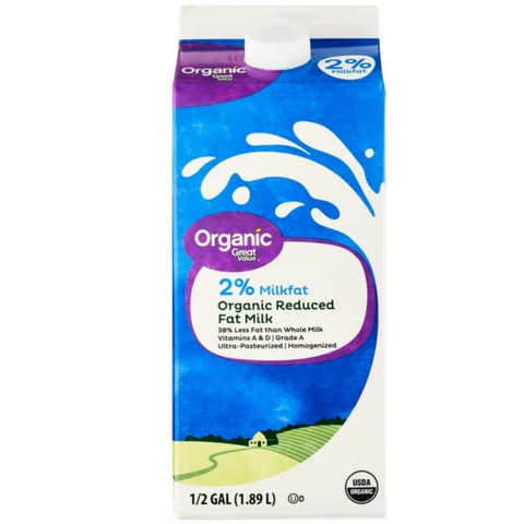 Great Value Organic 2% Reduced Fat Milk, Half Gallon, 64 fl oz