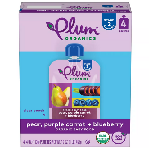 Plum Organics Pear Purple Carrot & Blueberry Baby Food Pouch, 16oz, 4 Ct