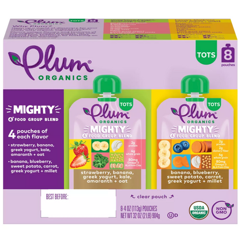 Plum Organics Mighty 4 Variety Flavor Baby Food Pouches, 32oz, 8 Count