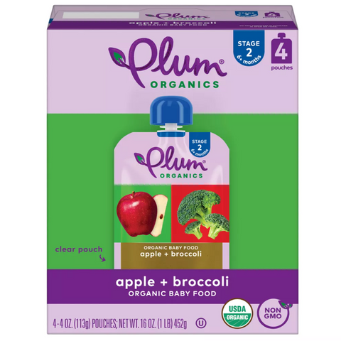 Plum Organics Apple & Broccoli Baby Food Pouches, 16oz, 4 Count