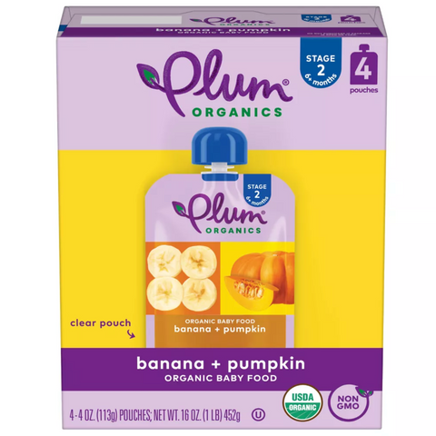 Plum Organics Banana & Pumpkin Baby Food Pouches, 16oz, 4 Count