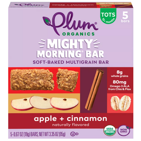 Plum Organics Mighty Morning Apple Cinnamon Bar, 0.67oz, 5 Count