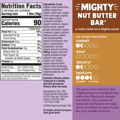 Plum Organics Mighty Nut Almond Butter Bar, 3.35oz, 5 Count