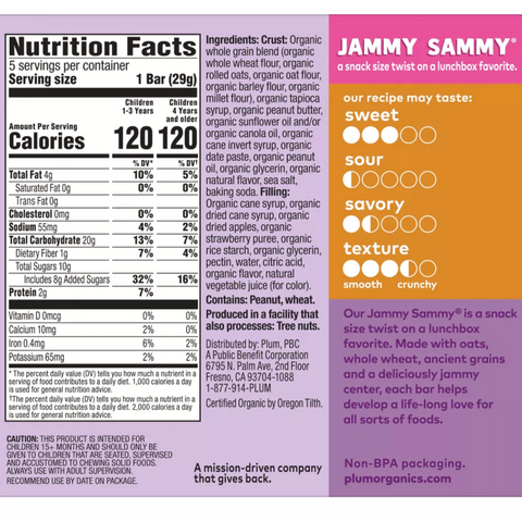 Plum Organics Jammy Sammy Peanut Butter & Strawberry, 1.02 oz, 5 Count