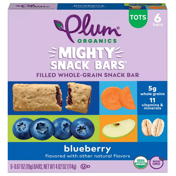 Plum Organics Mighty Snack Bars for Toddlers, Blueberry Fruit Snack Bar, 4 oz, 6 Count