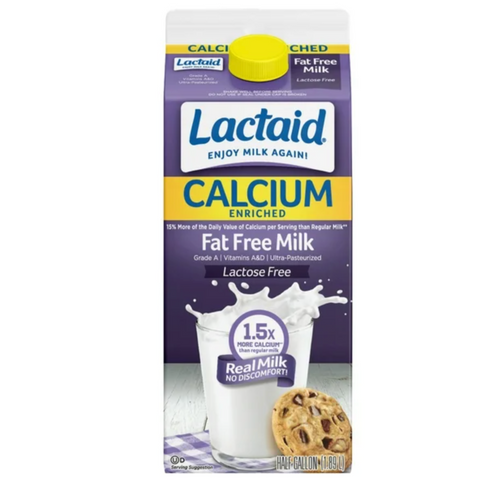 Lactaid Fat Free Milk, Calcium Enriched, Half Gallon