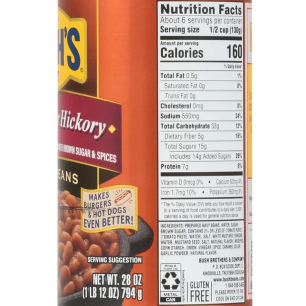 Bush's Brown Sugar Hickory Baked Beans, Canned Beans, 28 oz