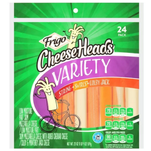 Frigo Cheese Heads, Variety, Mozzarella String, Swirls and Colby Jack Sticks, 24 Count