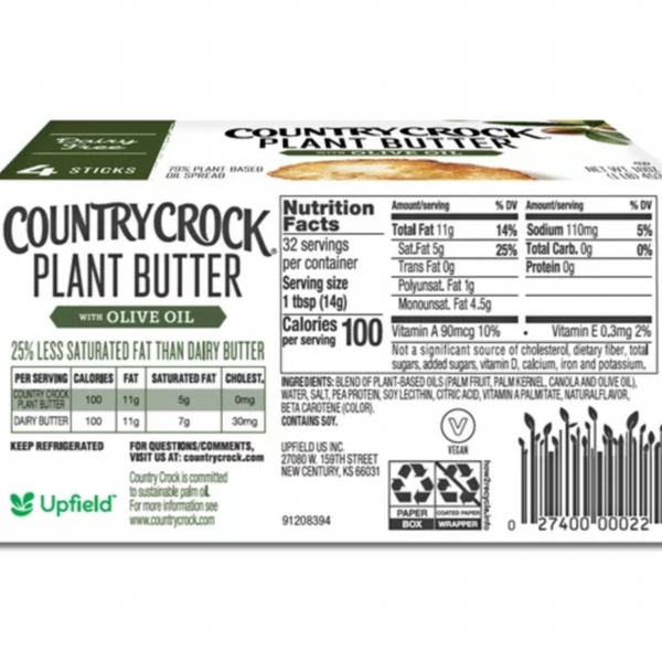 Country Crock Dairy Free Plant Butter with Olive Oil, 16 oz, 4 Sticks
