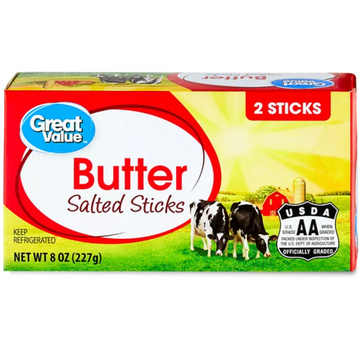 Great Value Salted Butter Sticks, 8 oz, 2 Sticks