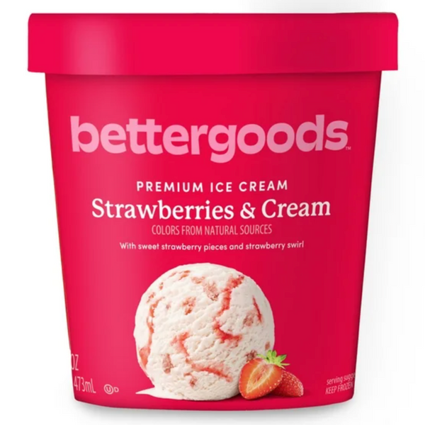 Bettergoods Strawberries & Cream Premium Ice Cream, 16 fl oz