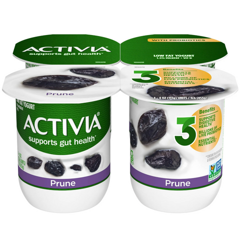 Activia Prune Probiotic Yogurt, Lowfat Yogurt Cups, 4 oz, 4 Count