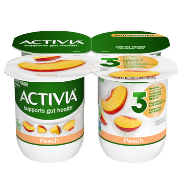 Activia Peach Probiotic Yogurt, Lowfat Yogurt Cups, 4 oz, 4 Count