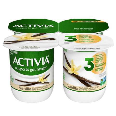 Activia Vanilla Probiotic Yogurt, Lowfat Yogurt Cups, 4 oz, 4 Count