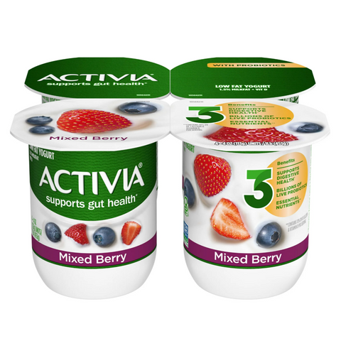 Activia Mixed Berry Probiotic Yogurt, Lowfat Yogurt Cups, 4 oz , 4 Count