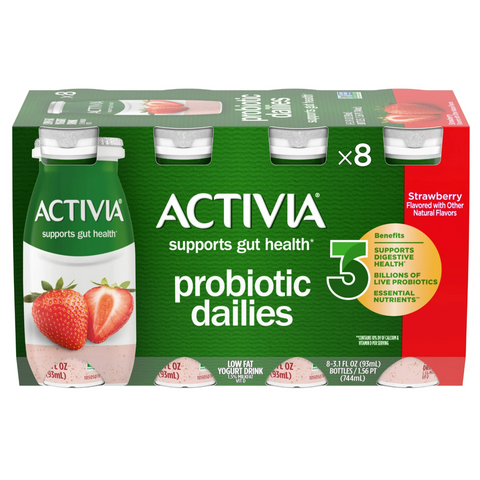 Activia Probiotic Dailies Strawberry Lowfat Probiotic Yogurt Drinks, 3.1 fl oz, 8 Count