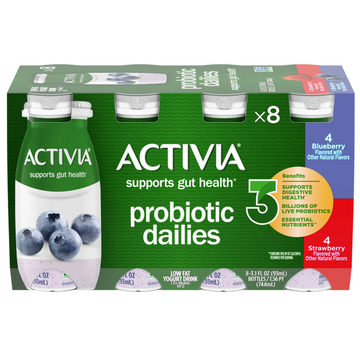 Activia Probiotic Dailies Strawberry Blueberry Lowfat Probiotic Yogurt Drinks Variety Pack, 3.1 fl oz, 8 Count