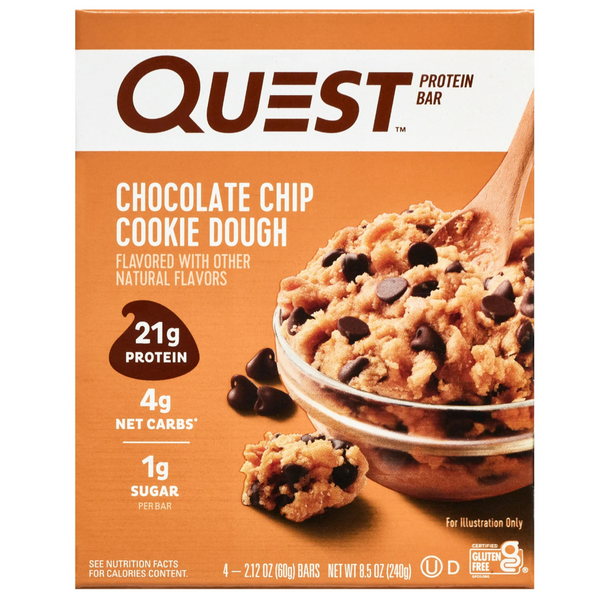 Quest Chocolate Chip Cookie Dough Protein Bar, Gluten Free, 4 Count