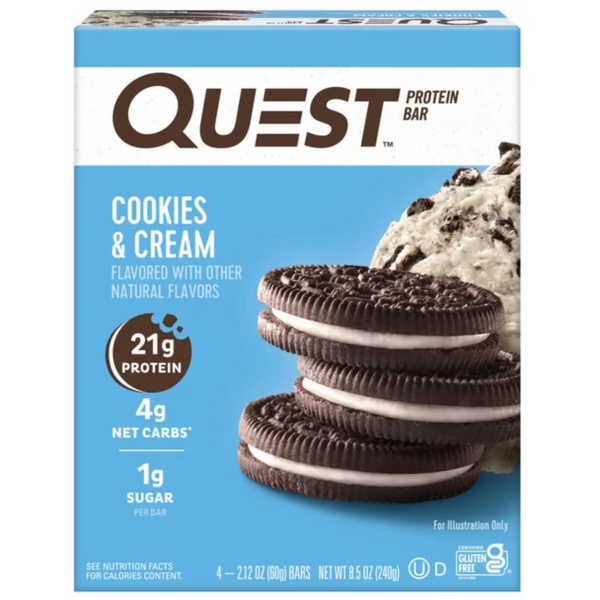 Quest Bar Cookies & Cream, Gluten Free, 4Count