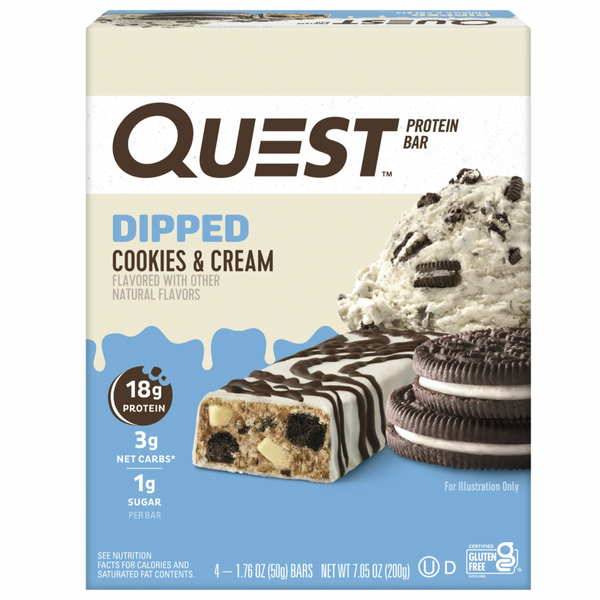 Quest Dipped Cookies and Cream Protein Bar, 4 Count