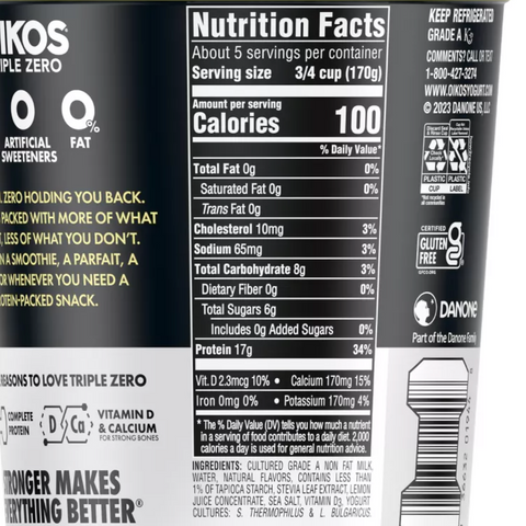 Dannon Oikos Triple Zero Vanilla Greek Yogurt, 32oz