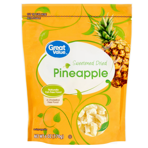 Great Value Sweetened Dried Pineapple, 6 oz