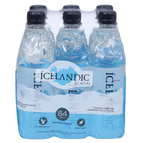 Icelandic Glacial Spring Water, Natural, 8.4 pH, 500 ml, 6 Count