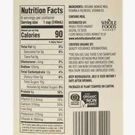 365 Organic Grade A Milk, Nonfat, 64 fl oz