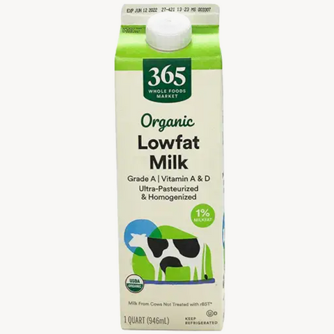 365 Organic Lowfat 1% Milk, 1 Quart