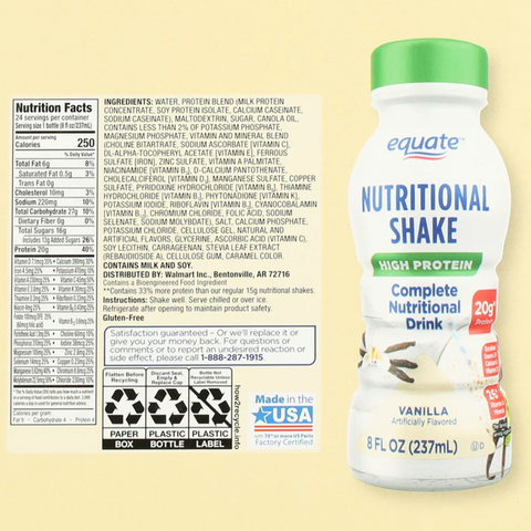 Equate High Protein Shake Nutrition Drink, Vanilla, 8 fl oz, 24 Count