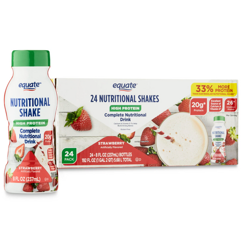 Equate High Protein Shake Nutrition Drink, Strawberry, 8 fl oz, 24 Count