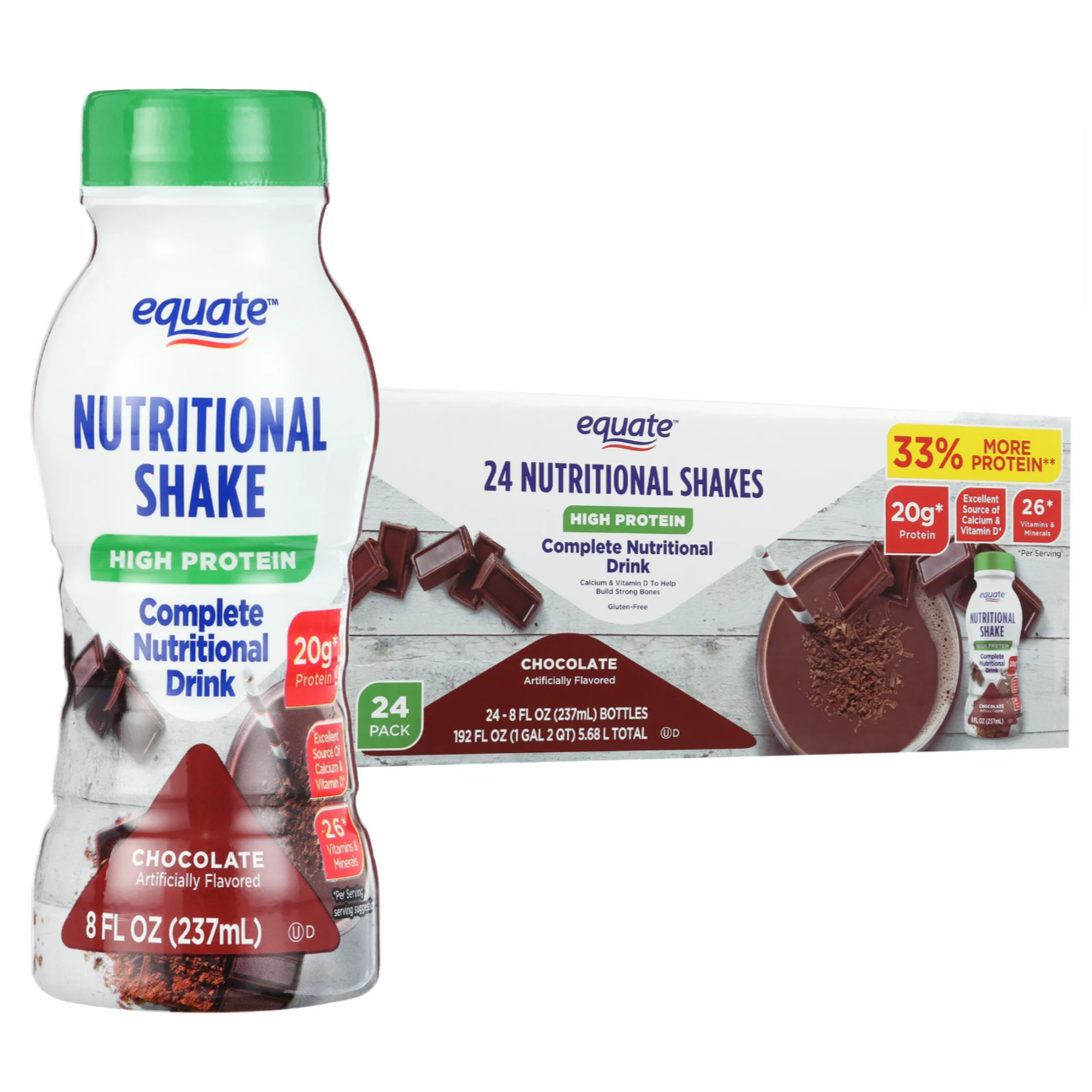 Equate High Protein Shake Nutrition Drink, Chocolate, 8 fl oz, 24 Coun ...