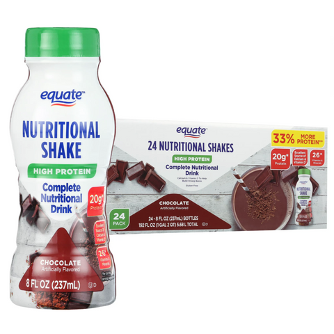 Equate High Protein Shake Nutrition Drink, Chocolate, 8 fl oz, 24 Count