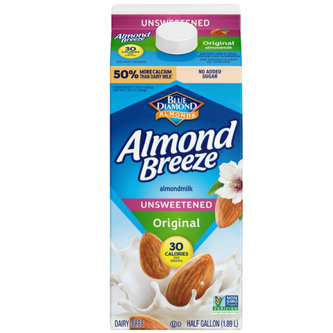 Blue Diamond Almond Breeze Unsweetened Original Almondmilk, Half Gallon