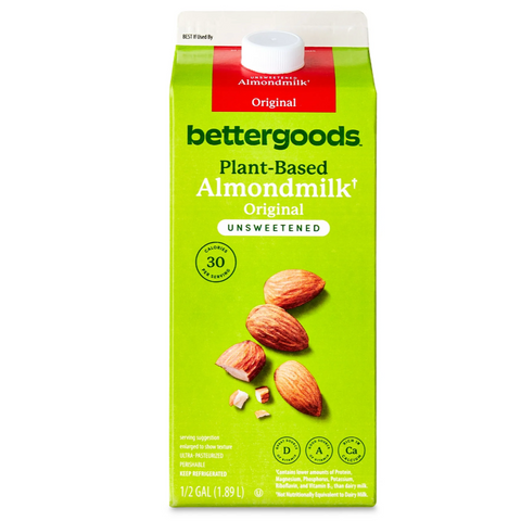 bettergoods Plant-Based Unsweetened Original Almondmilk, Half Gallon