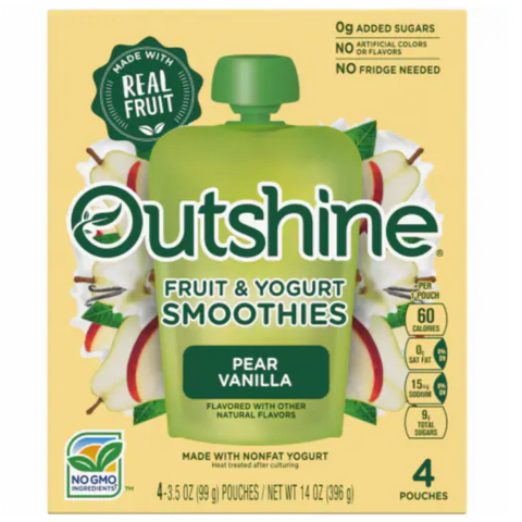 Outshine Fruit & Yogurt Vanilla Pear Smoothie Pouch, 4 Count