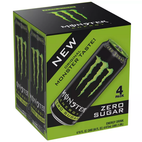 Monster Original Energy Zero Sugar Energy Drink, 16 fl oz, 4 Count