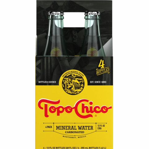 Topo Chico Sparkling Mineral Water, Glass Bottles, 12 fl oz, 4 Count