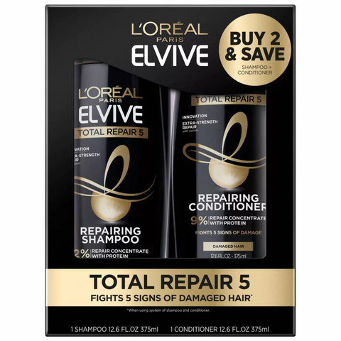 L'Oreal Paris Total Repair 5 Shampoo and Conditioner Set, 25.2 fl oz